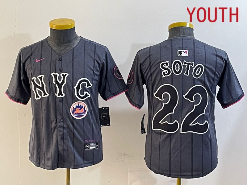 Youth New York Mets #22 Soto Black City Edition 2024 Nike MLB Jersey style 4